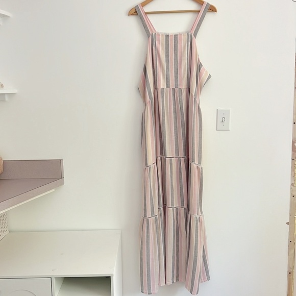 Caslon Cabana Stripe Linen Lattice Trim Tiered Maxi Dress Vertical Stripes - Picture 11 of 14